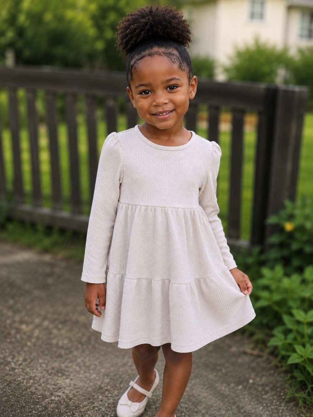 Cat & Jack Cream Long Sleeve Tiered Dress for Girls